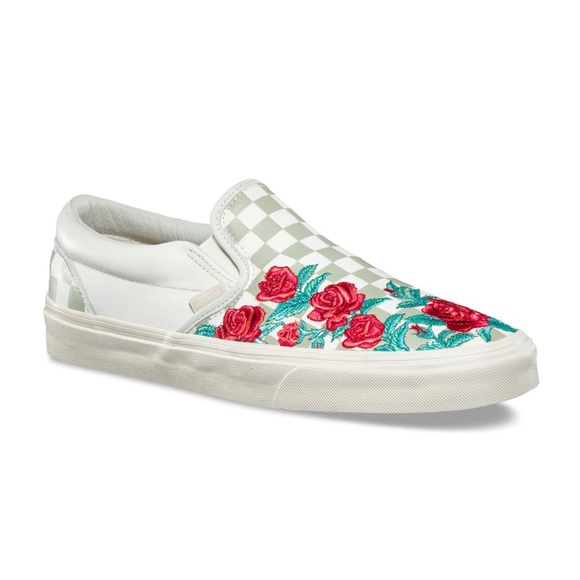 vans slip on rose embroidery